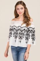 Blue Rain Amily Embroidered Off The Shoulder Top - White