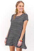 Francesca's Sicilia Striped Button Back Dress - Black