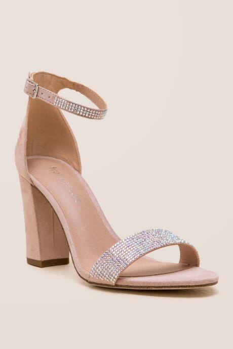 Francesca Inchess Becca Rhinestone Strap Block Heel - Blush