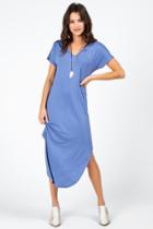 Francesca's Piper V-neck Knit Maxi Dress - Blue