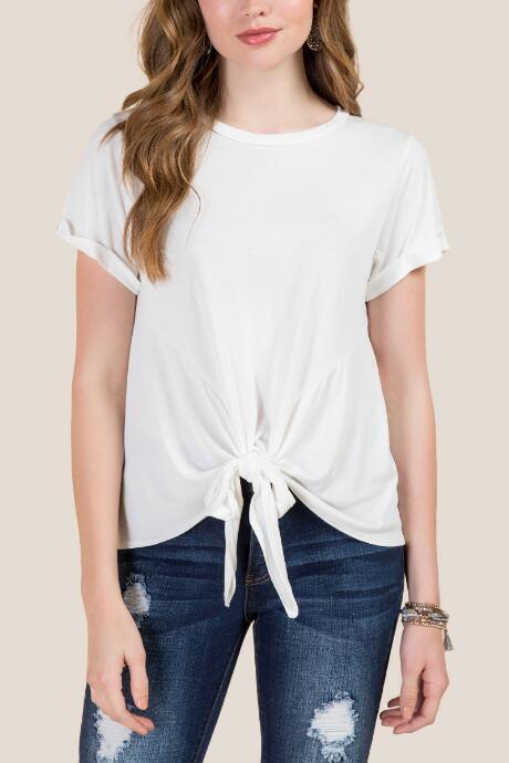 Francesca's Hattie Tie Front Basic Cupro Top - White