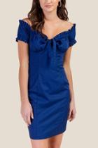 Francesca's Claire Ruffled Tie Front Dress - Navy