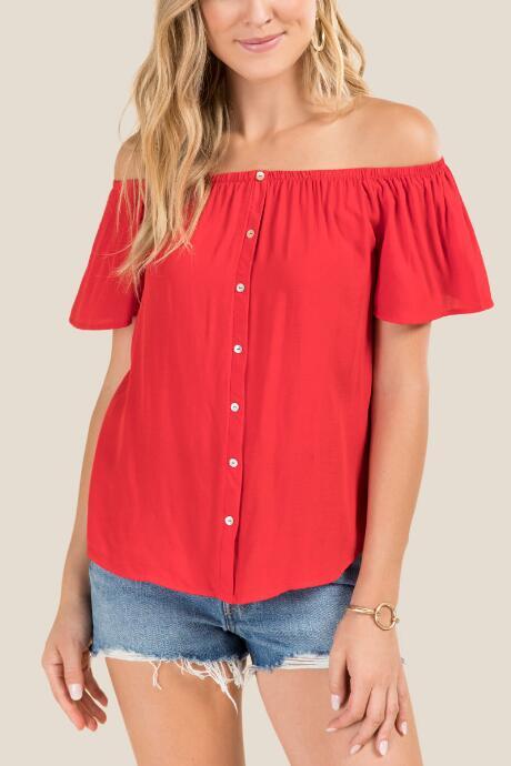 Francesca's Reese Off Shoulder Blouse - Red