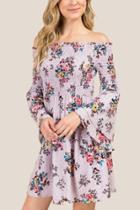 Francesca's Laura Smock Ruffle Sleeve Floral Shift Dress - Orchid