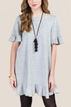 Francesca's Hadlee Ruffle Sleeve And Hem Dress - Gray