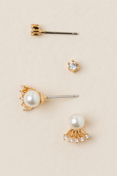 Francesca's Francia Pearl Crystal Stud Earring Set - Pearl
