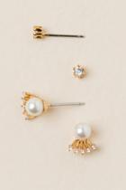 Francesca's Francia Pearl Crystal Stud Earring Set - Pearl