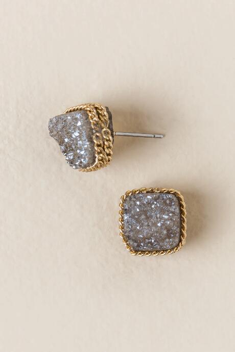 Francesca's Zoey Square Chain Stud Earring In Gray - Gray