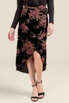 Francesca's Willow Burn Out Velvet Midi Skirt - Black