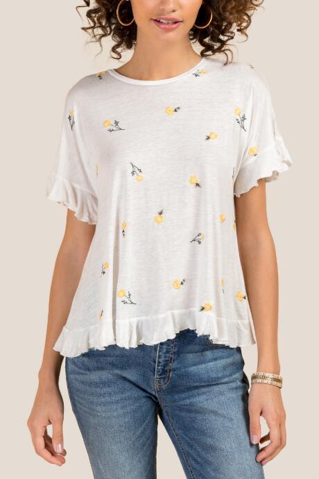 Francesca Inchess Shay Ruffle Split Back Tee - Ivory