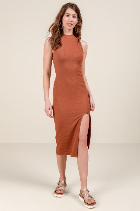 Francesca's Martina Front Slit Midi Dress - Tortoise