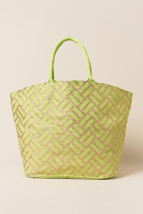 Francesca's Jayla Lime And Gold Print Beach Tote - Green