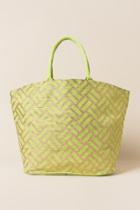 Francesca's Jayla Lime And Gold Print Beach Tote - Green
