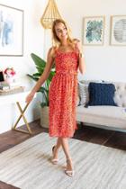 Trixxi Clothing Company Ella Belted Printed Midi Dress - Coral