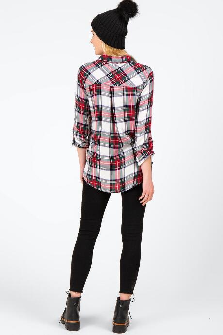 Francesca's Quinlynn Plaid Button Down Top - Red