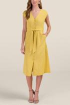 Francesca's Callie Cap Sleeved A-line Dress - Mustard