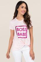 Francesca Inchess Boss Babe Knot Front Graphic Tee - Rose