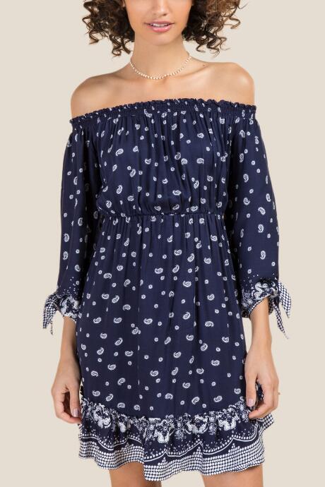 Francesca Inchess Sara Tie Sleeve Ruffle Babydoll Shift Dress - Navy