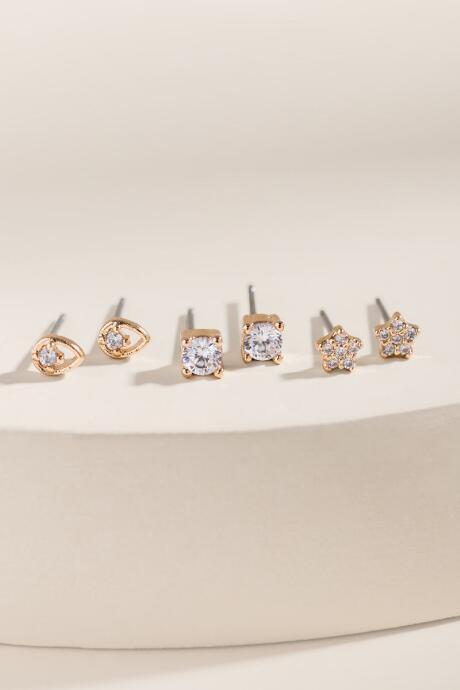 Francesca's Violet Cubic Zirconia Stud Earring Set - Crystal