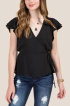 Francesca's Larissa Flutter Sleeve Wrap Top - Black