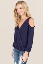 Jolie Clothing, Inc. Joleen Long Sleeve Surplus Cold Shoulder Top - Navy