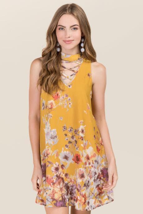 Blue Rain Karlee Gigi Lattice Floral Shift Dress - Marigold