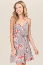 Francesca's Phoebe Floral Wrap Dresses - Gray