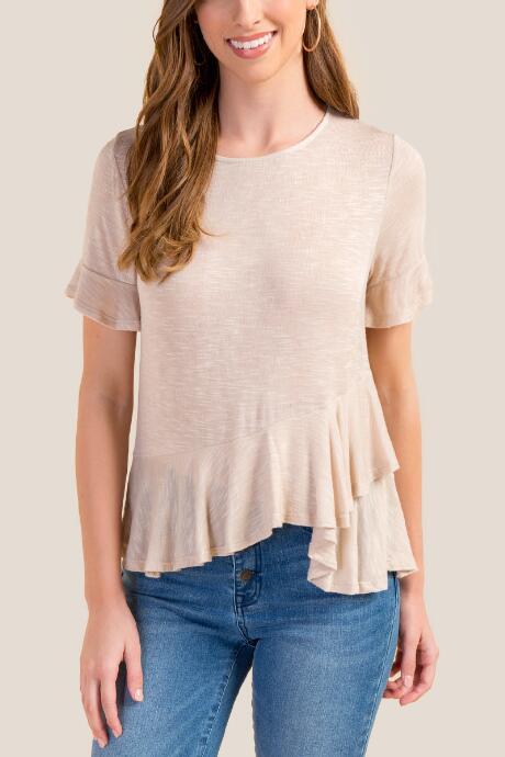 Francesca's Maureen Ruffled Hem Tee - Sand