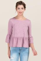 Miami Mira Bell Sleeve Distressed Knit Top - Mauve