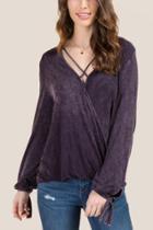 Francesca's Elsie Tie Sleeve Surplus Top - Purple