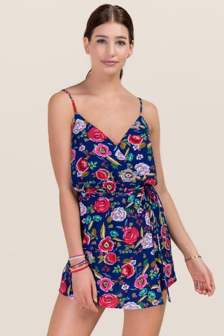 Francesca's Lexy Floral Wrap Romper - Navy