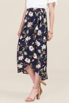 Francesca's Madeline Floral Wrap Skirt - Navy