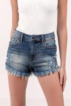 Francesca Inchess Josie Fray Hem Denim Shorts - Medium Wash