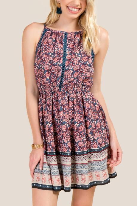 Francesca's Kassidy Floral A-line Dress - Dark Teal