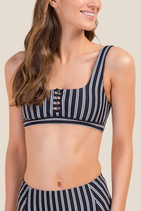 Francesca's Marissa Button Front Swimsuit Top - Black/white