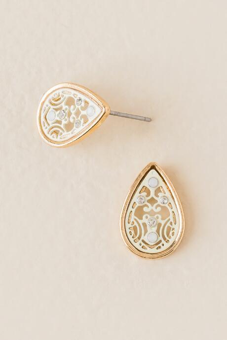 Francesca's Joan Filigree Teardrop Stud Earring - Ivory