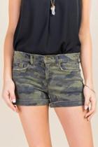Harper Camo Rolled Hem Mid Rise Shorts - Dark Olive