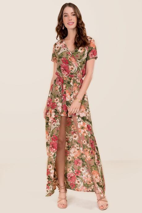 Francesca's Maren Floral Maxi Romper - Taupe