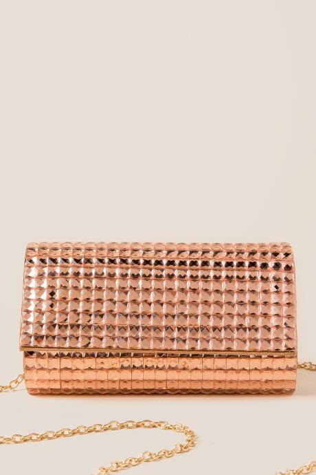 Francesca's Flair Square Stone Embellished Hard Clutch - Rose/gold