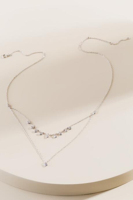 Francesca's Ashley Cz Drop Layered Necklace - Silver