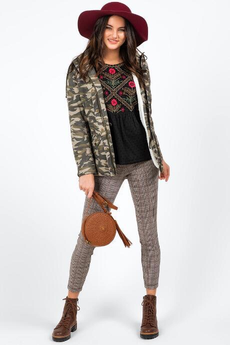 Francesca's Vanita Camouflage Anorak Jacket - Olive