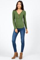 Francesca's Anette Asymmetrical Button Top - Olive