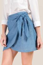 Francesca's Jennifer Striped Side Wrap Skirt - Chambray