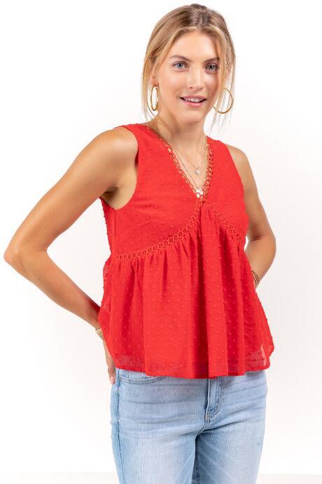 Francesca's Vera Swiss Dot Tank Top - Red