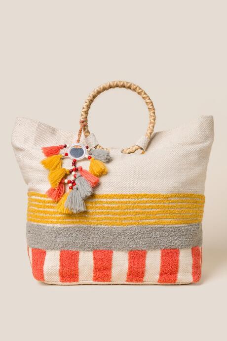 Francesca's Daisy Sunset Striped Tote - White