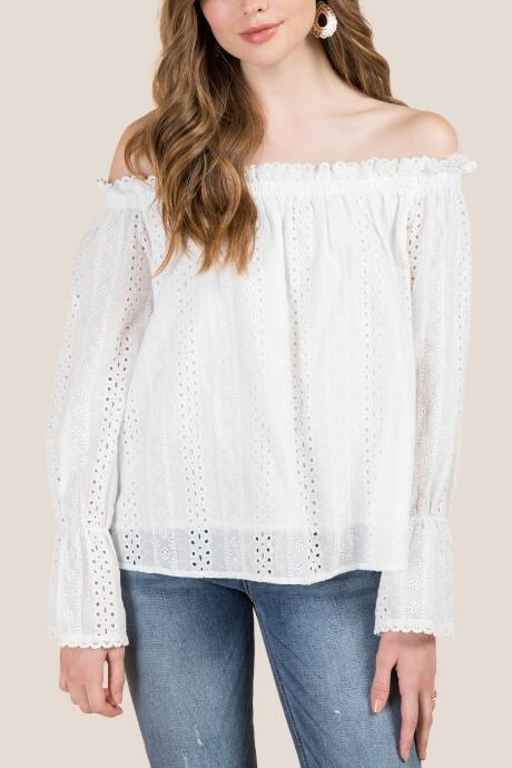 Francesca Inchess Bellanie Eyelet Off The Shoulder Blouse - White