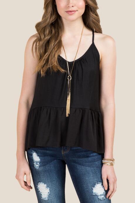 Francesca Inchess Hadley Peplum Back Tie Sleeveless Tank - Black