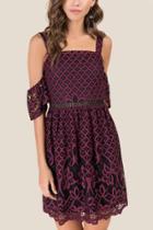 Francescas Justine Cold Shoulder Lace A-line Dress - Burgundy