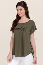 Alya Momlife Cupro Scoop Back Graphic Tee - Dark Olive
