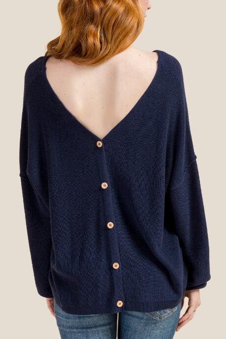 Francesca's Ellen Button Back Sweater - Navy